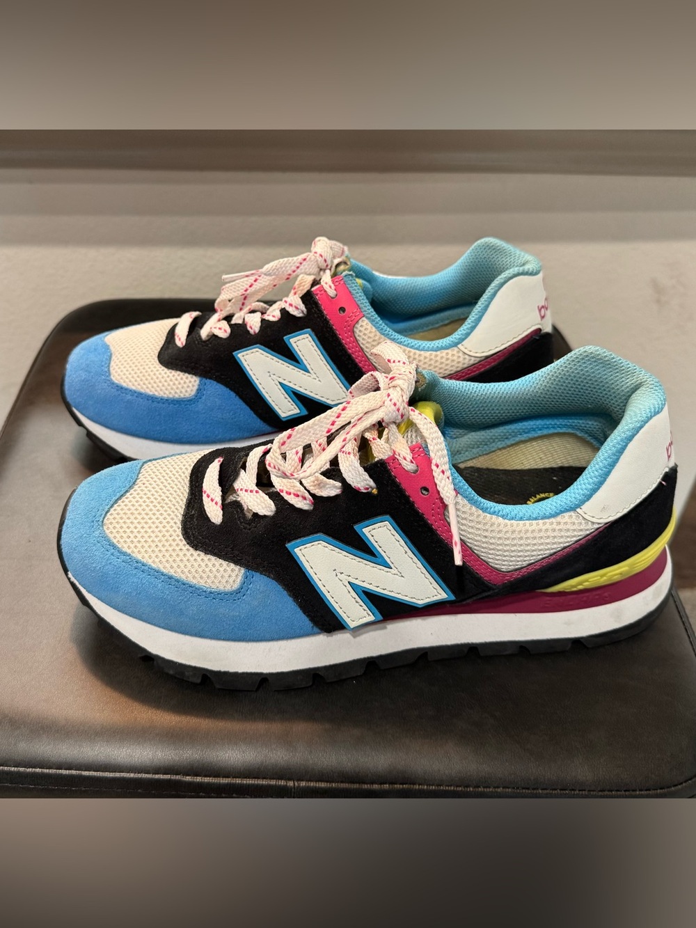 New Balance Kids Sneakers in Blue/White/Pink with Black Accents